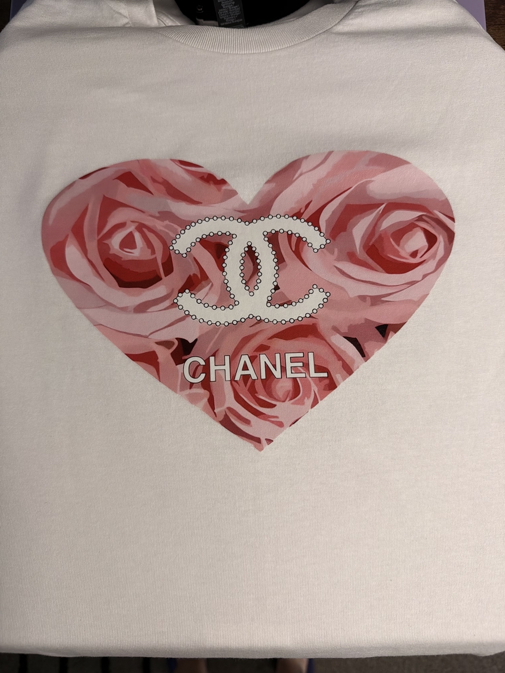 VIP White Tee with Pink Rose Heart Logo